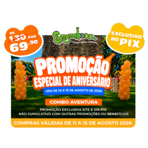Especial de Aniversário Engenhoca - Combo Aventura de R$ 130 por R$ 69,90 - Válido para uso de 14 à 16 de Agosto - Promoção exclusiva site e via pix - Não cumulativa com outras promoções e benefícios